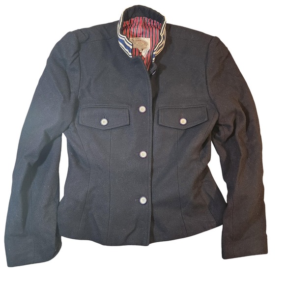 Vintage Armani Jeans Jacket Womens Medium Wool Blend Button Up Blazer Italy Mod